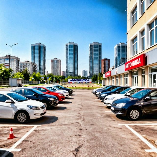 Учебные автомобили у филиала автошколы
